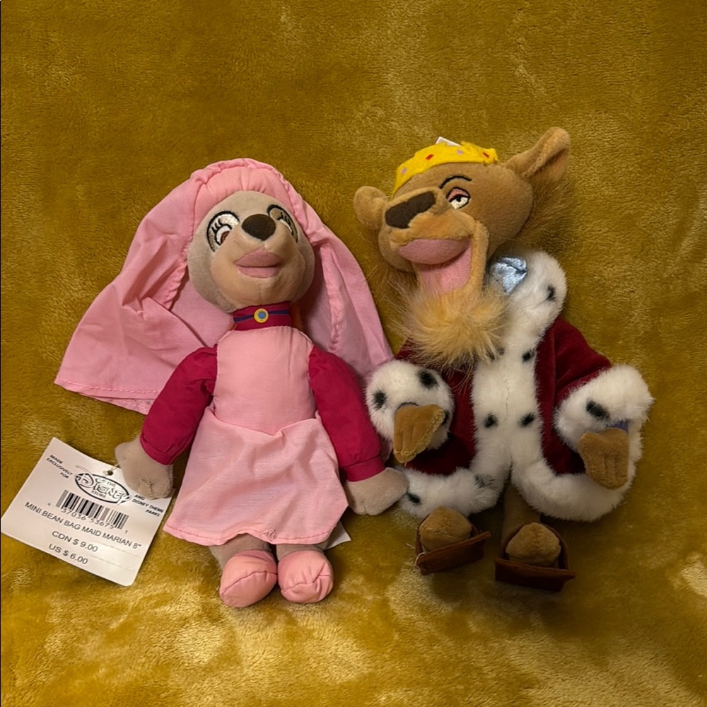 Disney Vintage Robin Hood Movie Maid Marian and Prince John Disney Plush Set